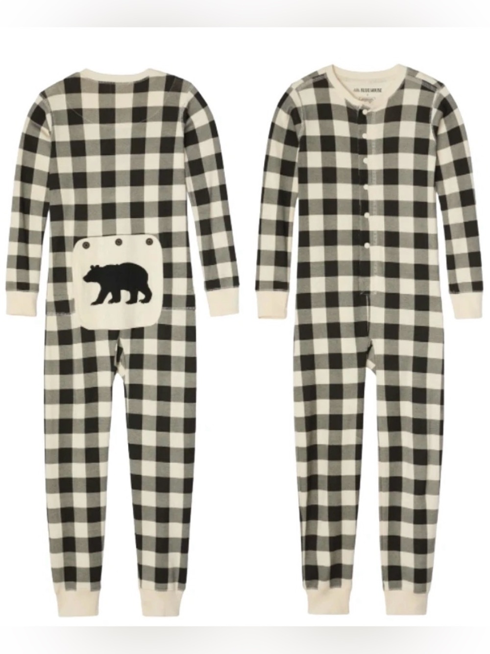 Black & Cream Buffalo Check One-Piece Pajama with Bear Pocket Hatley 18-24m